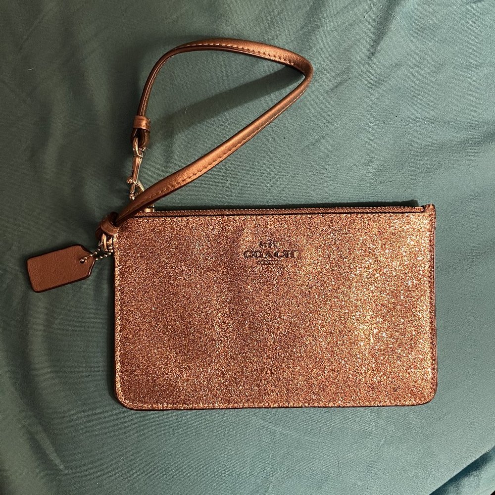 Coach Metallic Gold Star Glitter Sparkle Zipper Closure Wristlet - Coin Wallet